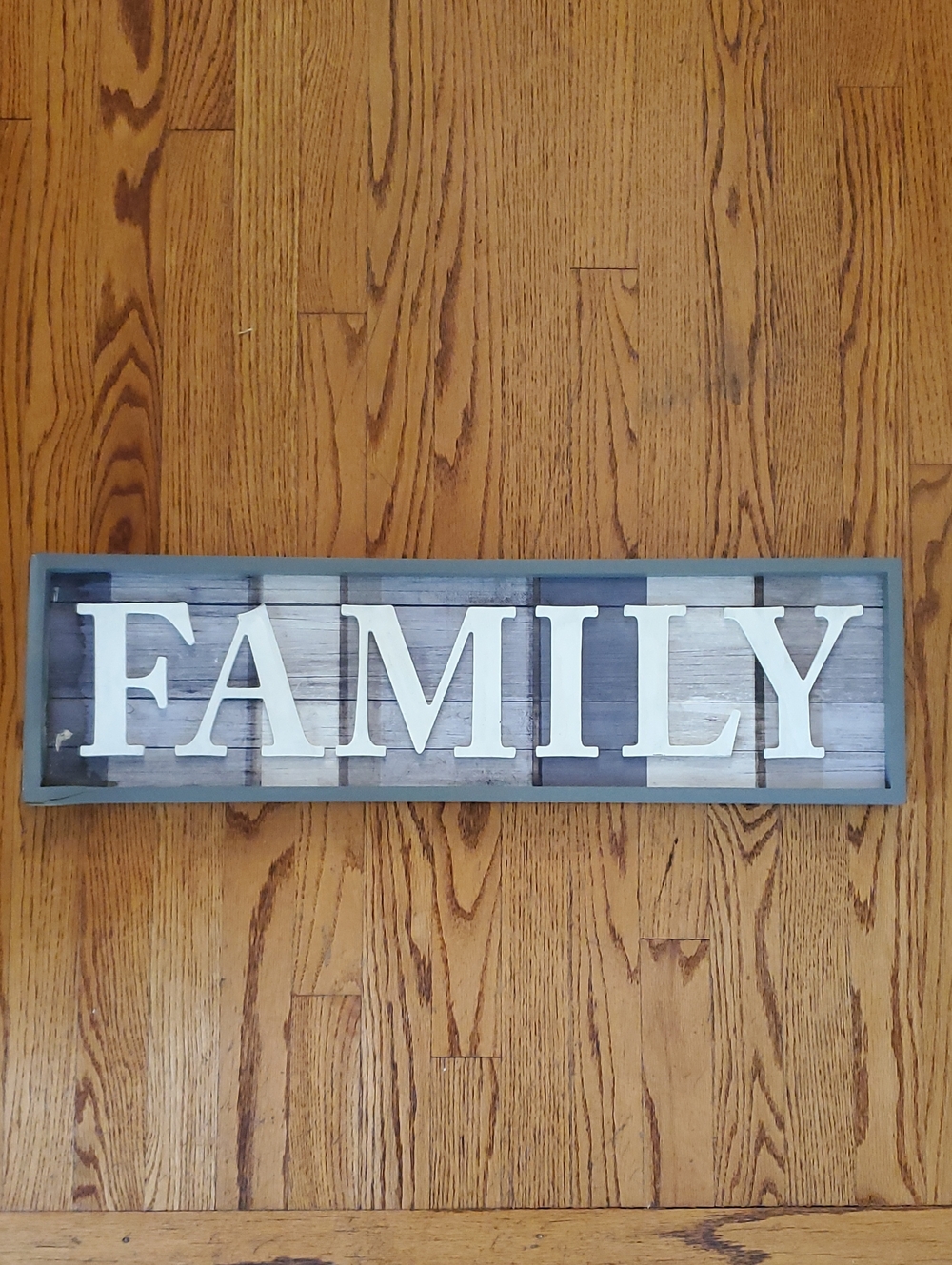 Family Wall Sign - White Letters on Gray Wood Approx 28 X 8 Inch
